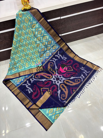Pochampally Silk Cotton Saree - Blue  & Blue Shade - VVPPS001