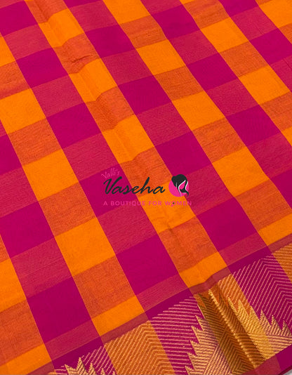 Semi Silk Cotton Saree |  Pazhum Pazhamum Checks Design |VVSSC018