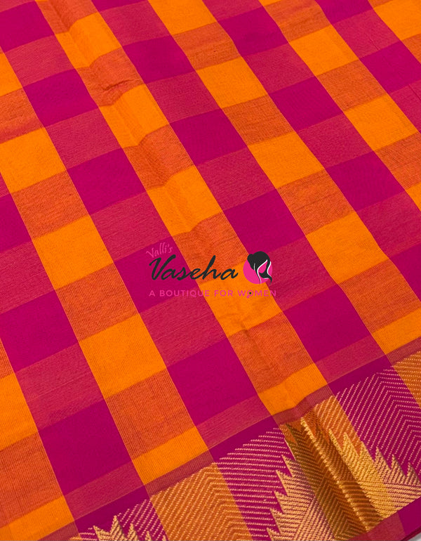 Semi Silk Cotton Saree |  Pazhum Pazhamum Checks Design |VVSSC018
