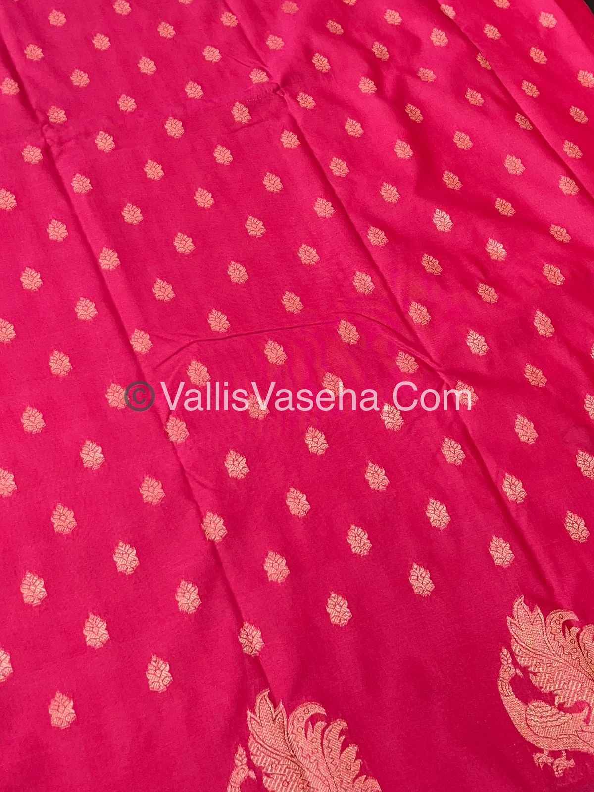 Semi Soft Silk - Peacock Butta Border - Pink Shade -VVSSS014