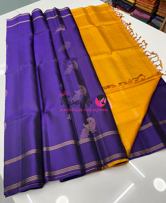Pure Soft Silk Saree  - Purple & Yellow Combo - VVPSS140