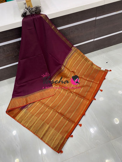 Semi Jute Silk Saree - Wine With Orange Shade- VVSJS001