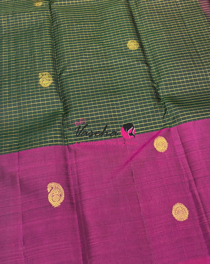 Pure Kanchipuram Silk Saree - Green & Purple Combo - VVPS027