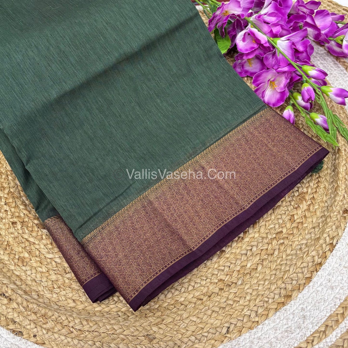 Bamboo Silk Saree -  Grey With Purple Shade - VVBSS002