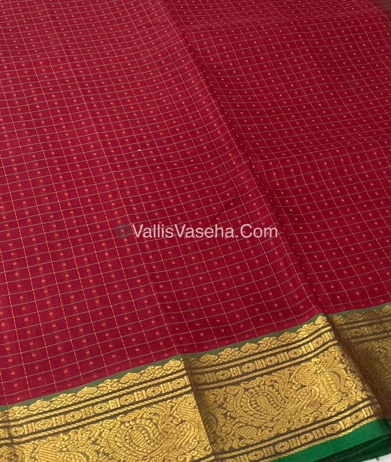 Pure Silk Cotton Saree - Maroon With Green Shade - Lakshadeepam Design - VVPLD001