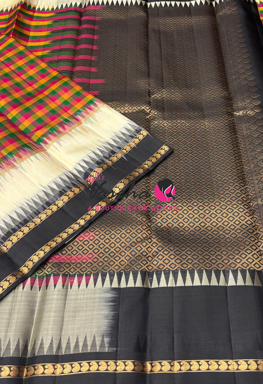Pure Kanchipuram Silk Saree - Pazhum Pazhamum Checks - VVPS006