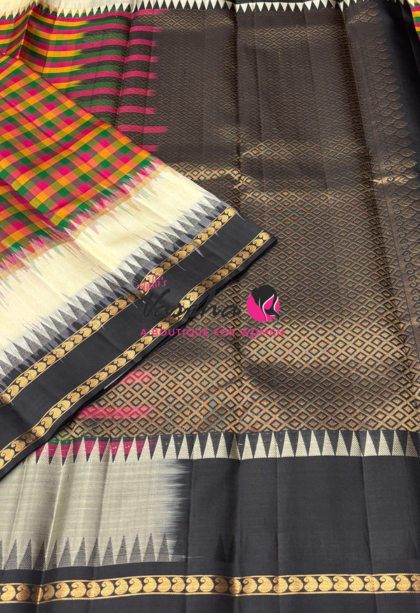 Pure Kanchipuram Silk Saree - Pazhum Pazhamum Checks - VVPS006