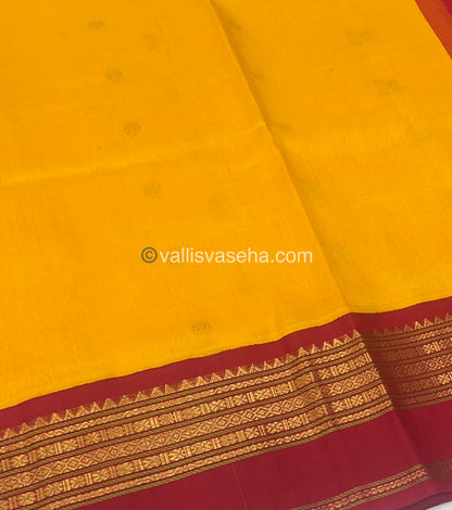 Pure Korvai Silk Cotton Saree - Yellow with Red  - Retta Petta border - VVKSC004