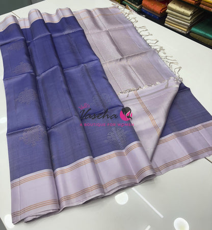 Pure Soft Silk Saree - (1.75 Warp) Kolam Design - Shade Of Lavender &  Cream Shade - VVPSS074