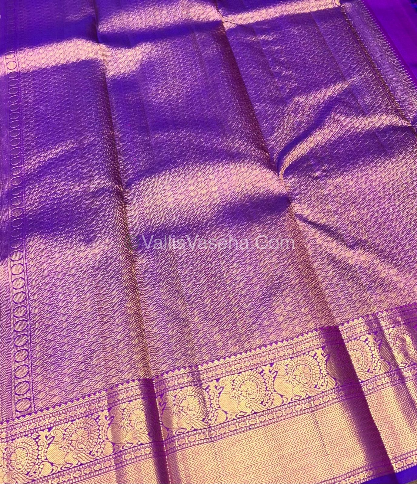 Pure Kanchipuram Silk Saree - Pinkish Peach with Purple Combo - VVPS011