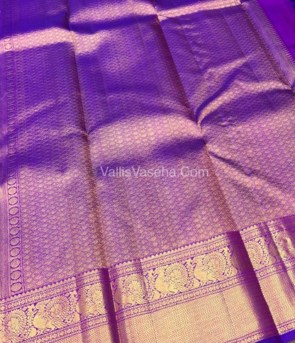 Pure Kanchipuram Silk Saree - Pinkish Peach with Purple Combo - VVPS011