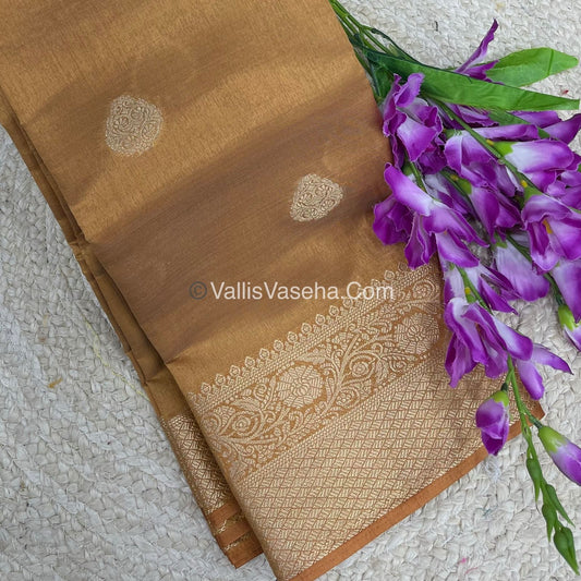 Semi Tussar Silk - Grand Pallu  - Mustard Yellow Shade - VVSTS041