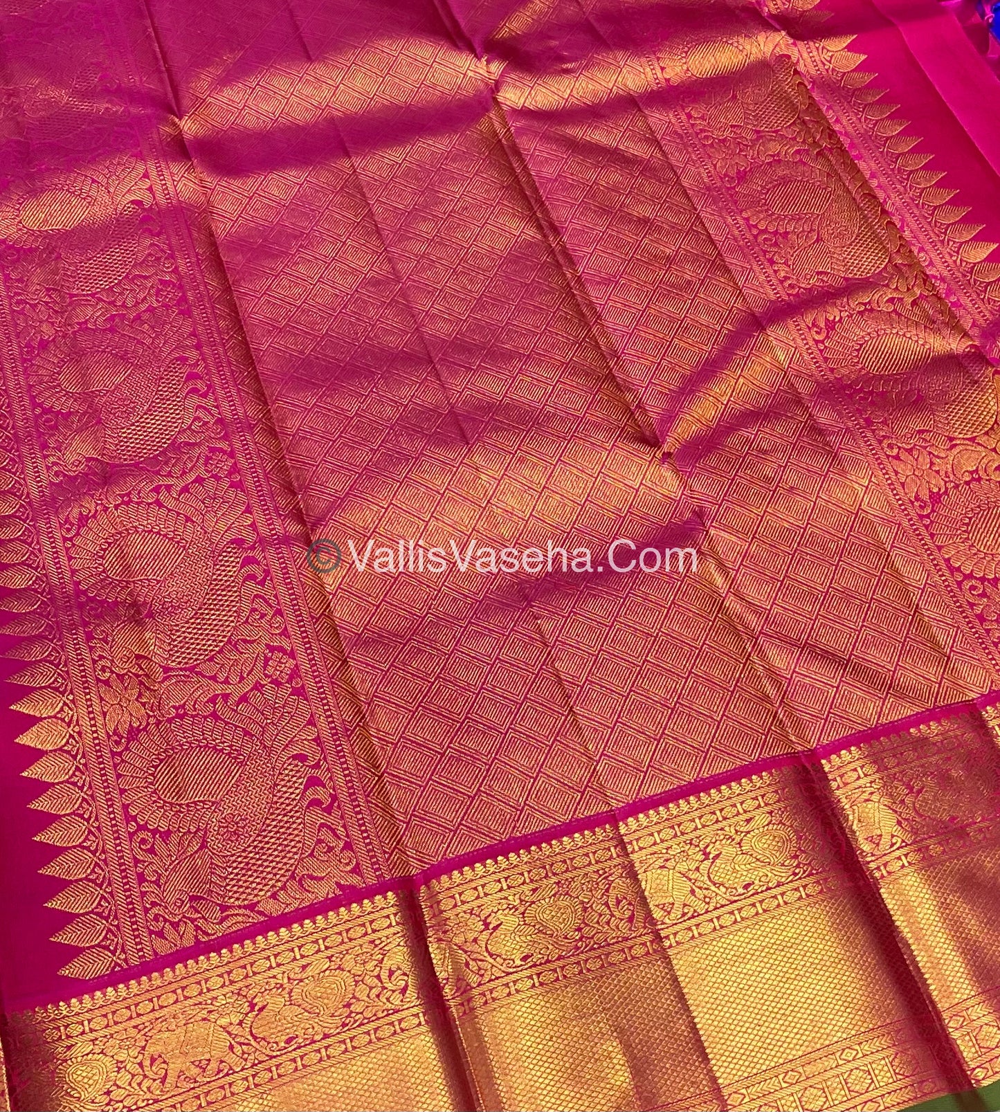 Pure Kanchipuram Silk Saree - Blue & Pink Combo - Korvai - VVPS014