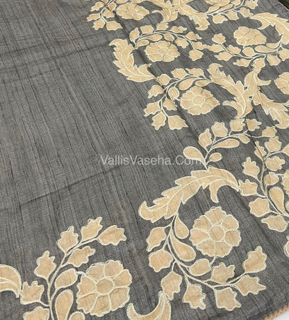 Semi Raw Silk with embroidery work - VVSRS001