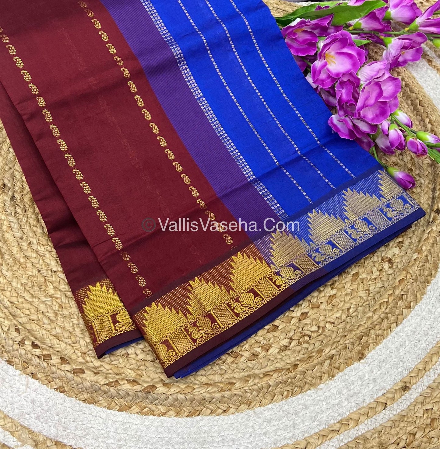 Semi Silk Cotton Saree - Maroon With Blue Shade - VVSSC005
