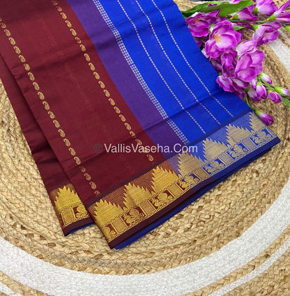Semi Silk Cotton Saree - Maroon With Blue Shade - VVSSC005