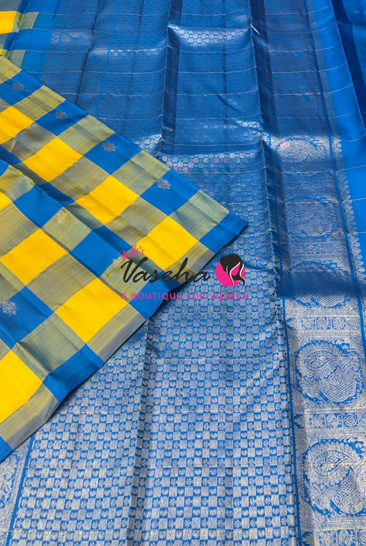 Pure Kanchipuram Silk Saree - Pazhum Pazhamum Checks - VVPS017