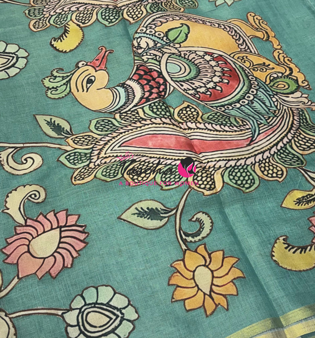 Linen Appliqué Work Saree - Blue Shade - VVLAS001
