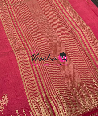 Semi Tussar Silk Saree | Dark Pink-shade |VVSTS050