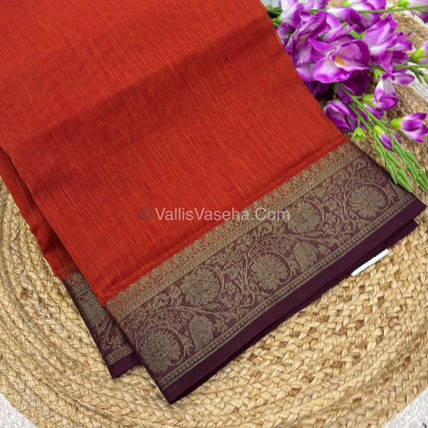 Bamboo Silk Saree - Orange With Maroon Shade - VVBSS007