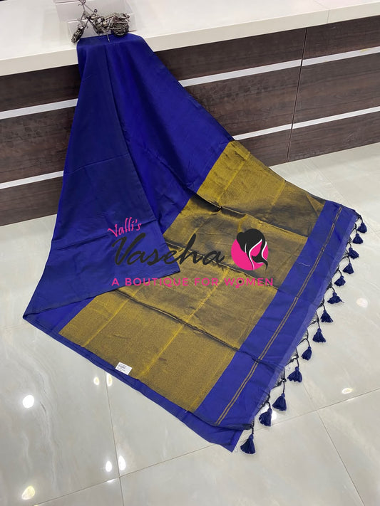 Handloom Cotton Sarees  - Blue Shade - VVKC001