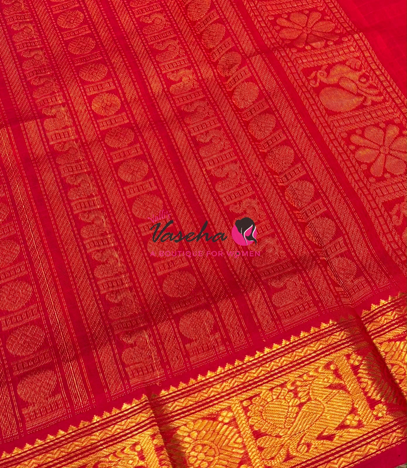Pure Silk Cotton Saree - Blue With Red - Lakshadeepam Design - VVPLD001