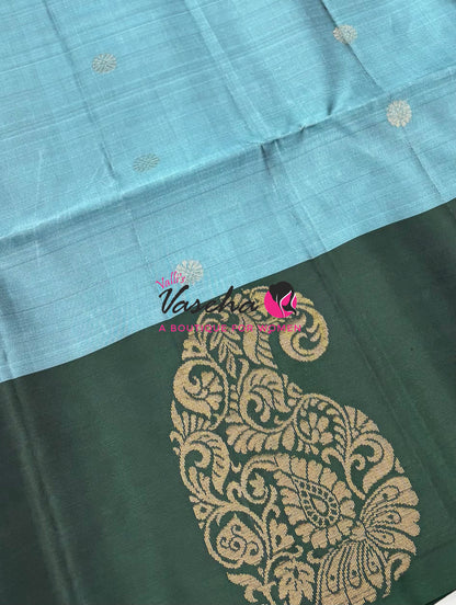 Pure Soft Silk Saree - Blue & Green  - VVPSS061