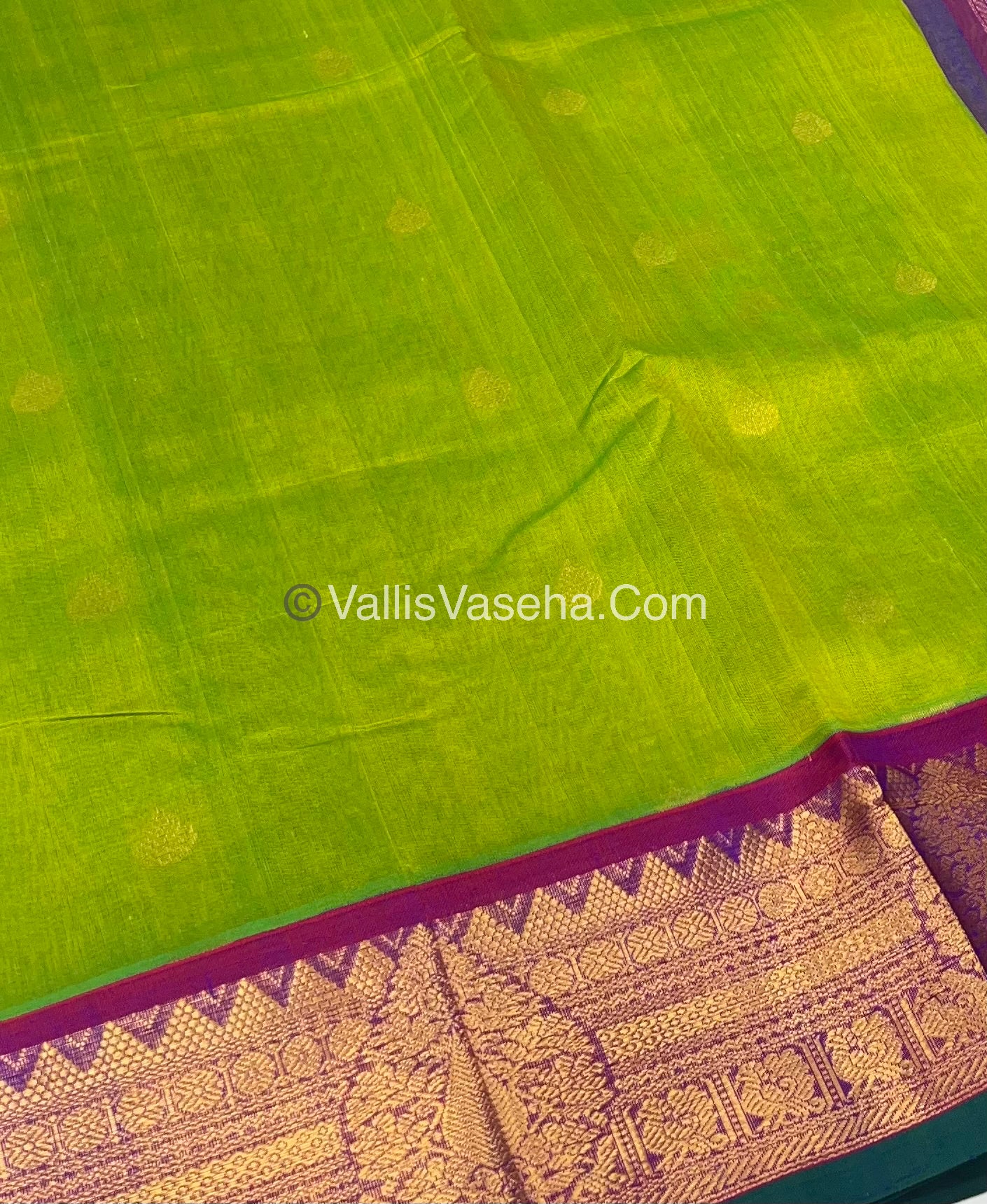 Pure Korvai Silk Cotton Saree - Sneha Green with Purplish Pink  - VVKSC019