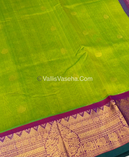 Pure Korvai Silk Cotton Saree - Sneha Green with Purplish Pink  - VVKSC019
