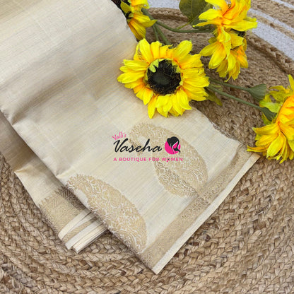 Semi Tussar Silk - Small Mango - Cream Shade - VVSTS002