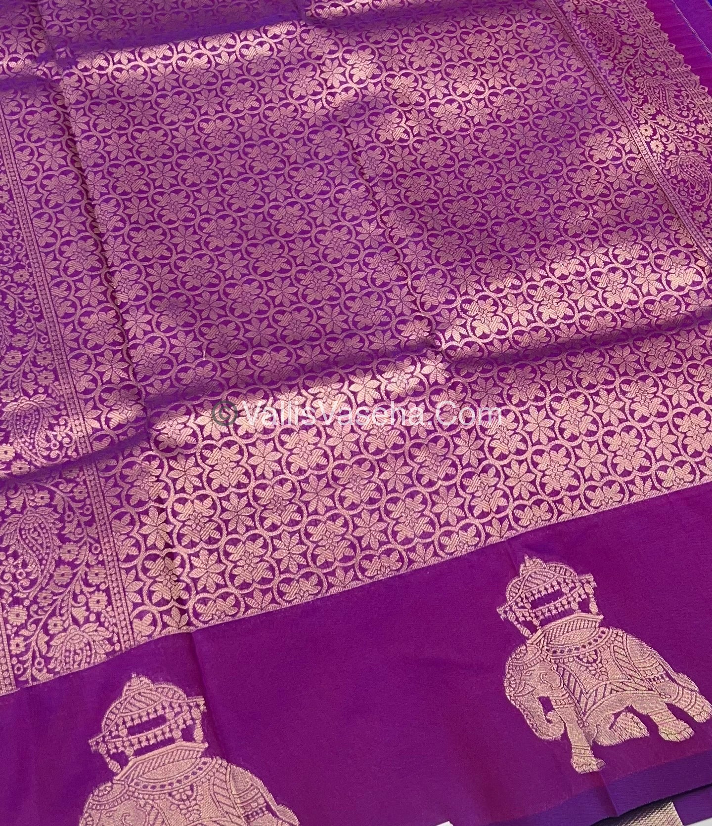 Semi Soft Silk - Elephant Butta Border - Purplish Pink Shade -VVSSS011