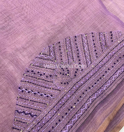 French Knot - Linen Tissue Saree - Lavendar Shade - VVLFN004