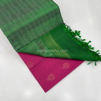 Pure Soft Silk Saree - Vaira Voosi design - Dark Pink With Green Combo - VVPSS016