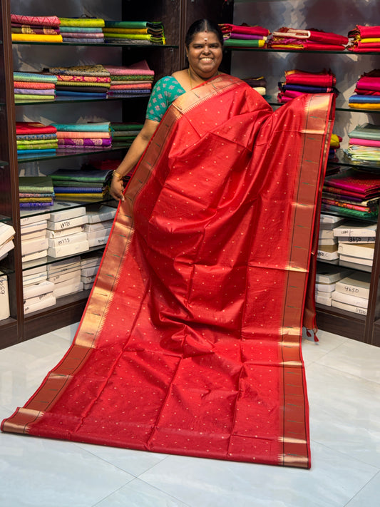 Semi Raw Silk - Paithani Design Weaving - Red Shade - VVRS005