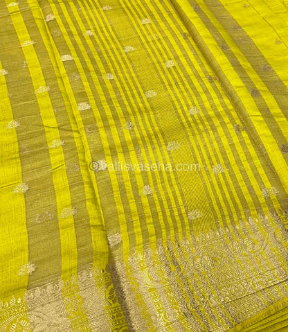 Semi Tussar Silk Saree - Lemon Yellow Shade - VVSTS008