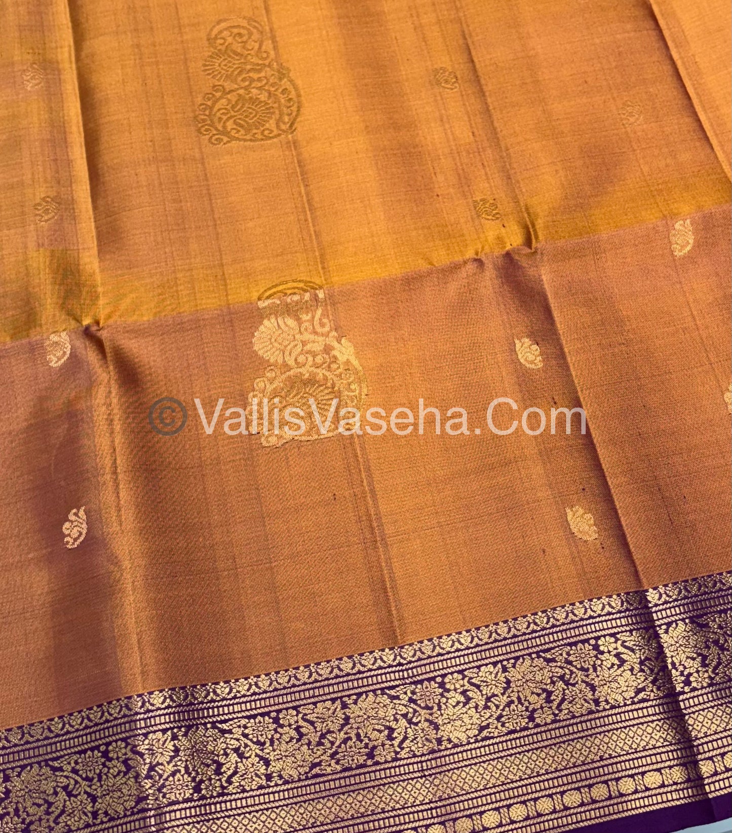 Pure Soft Silk Saree - Kanchi Border - Dual Tone Orangish Gold & Purplish Pink Combo - VVPSS046