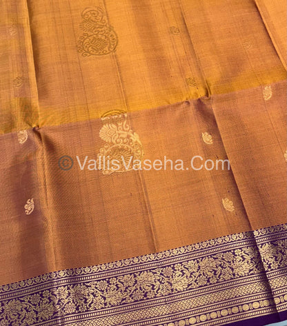 Pure Soft Silk Saree - Kanchi Border - Dual Tone Orangish Gold & Purplish Pink Combo - VVPSS046