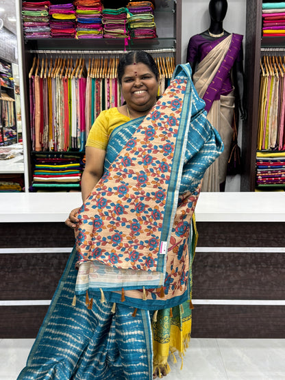 Semi Matka Tussar Silk Saree - Shibori pattern - Blue Shade - VVSMT001