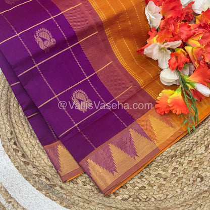 Semi Silk Cotton Saree - Purple with Orangish Yellow Shade - VVSSC002