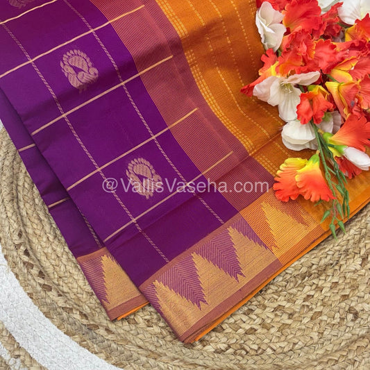 Semi Silk Cotton Saree - Purple with Orangish Yellow Shade - VVSSC002