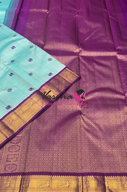 Pure Vintage Korvai Kanchipuram Silk Saree - Light Blue & Purple Combo - VVPS072