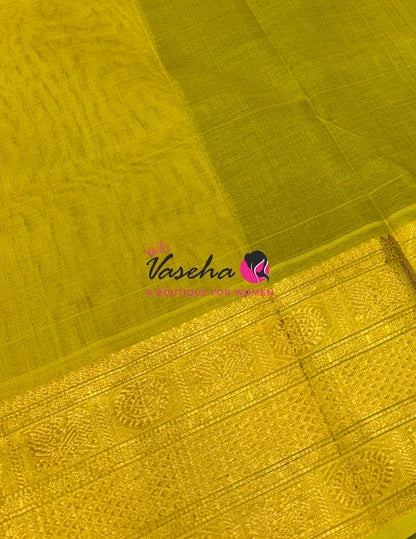 Pure Korvai Silk Cotton  -  Kanchi Border - Green With Yellow Shade - VVKSC032