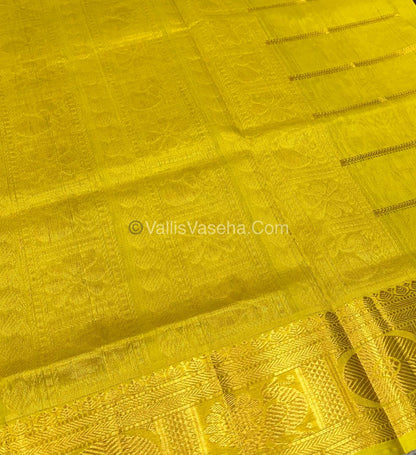 Pure Silk Cotton Saree - Mayil & Chakkaram Design - Brown With Yellow Combo -VVMC003