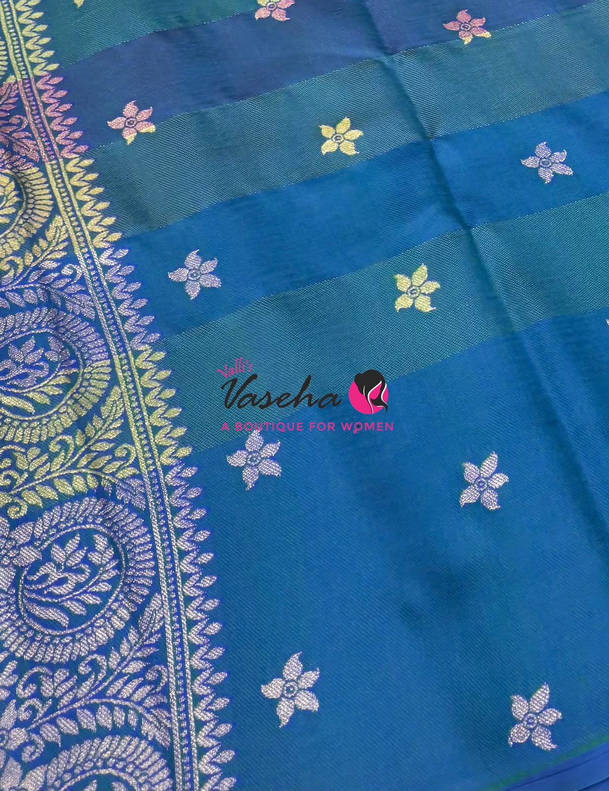 Semi Soft Silk  - Madras Checks Pattern - Peacock Blue Shade  - VVSSS042
