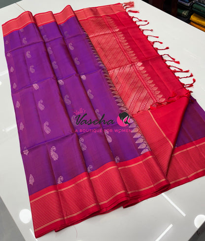 Half Mixed  Soft Silk Saree - (1.75 warp) Purplish Pink & Red - VVPSS090