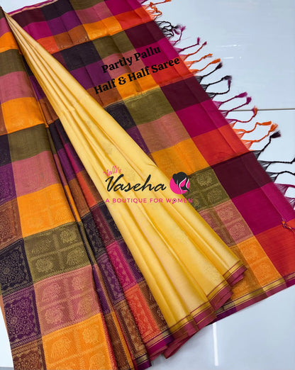 Pure Soft Silk Saree - Partly Pallu -  Half & Half Saree - VVPSS088