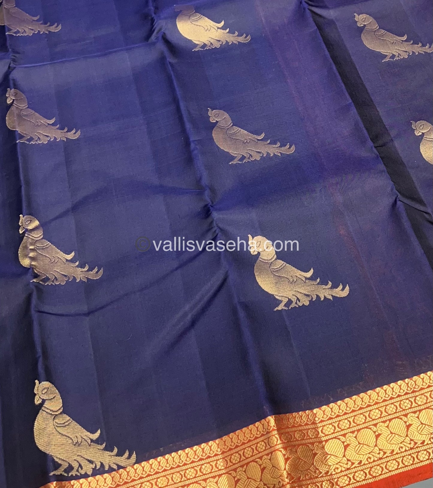 Pure Kanchipuram Silk Saree - Blue & Rust Orange Combo - VVPS018