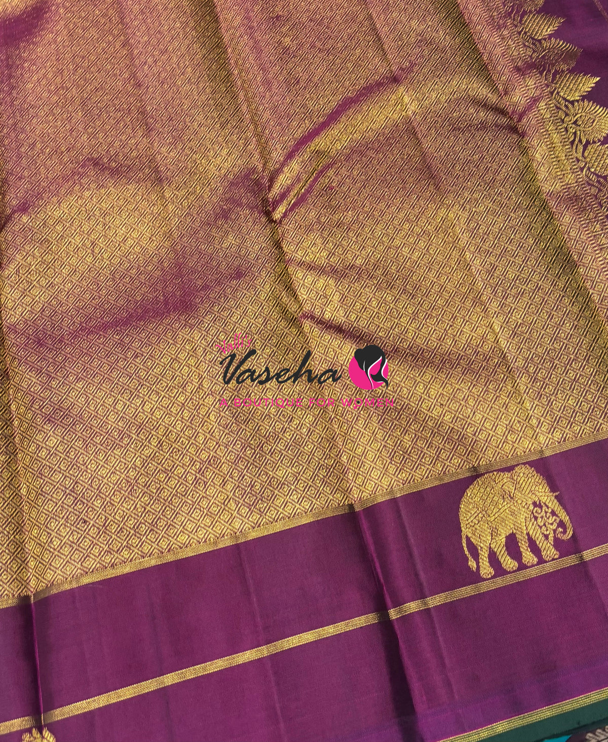 Pure Kanchipuram Silk Saree - Green & Purplish Pink Combo - VVPS046