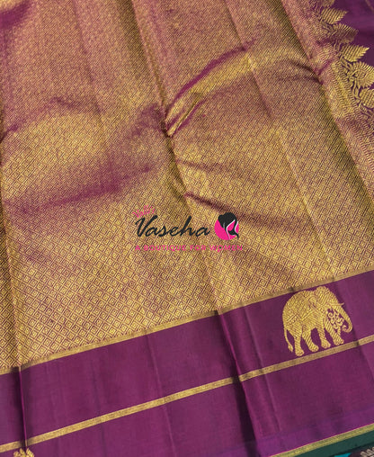 Pure Kanchipuram Silk Saree - Green & Purplish Pink Combo - VVPS046