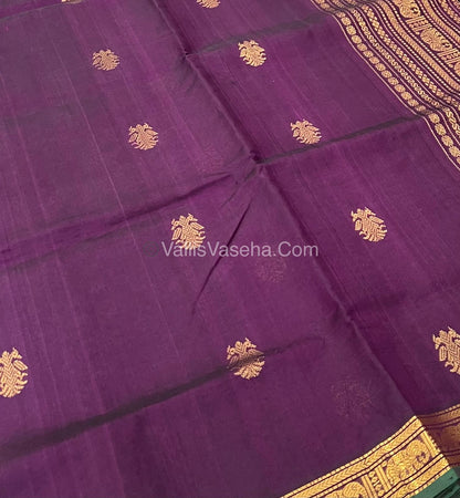 Pure Silk Cotton Saree - Retta Mayil Design - Dark Purple Shade - VVRMS001